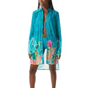 NWT! Carmen Marc Valvo Capri Blue Convertible Swimsuit Cover Up Midi Shirt NEW!